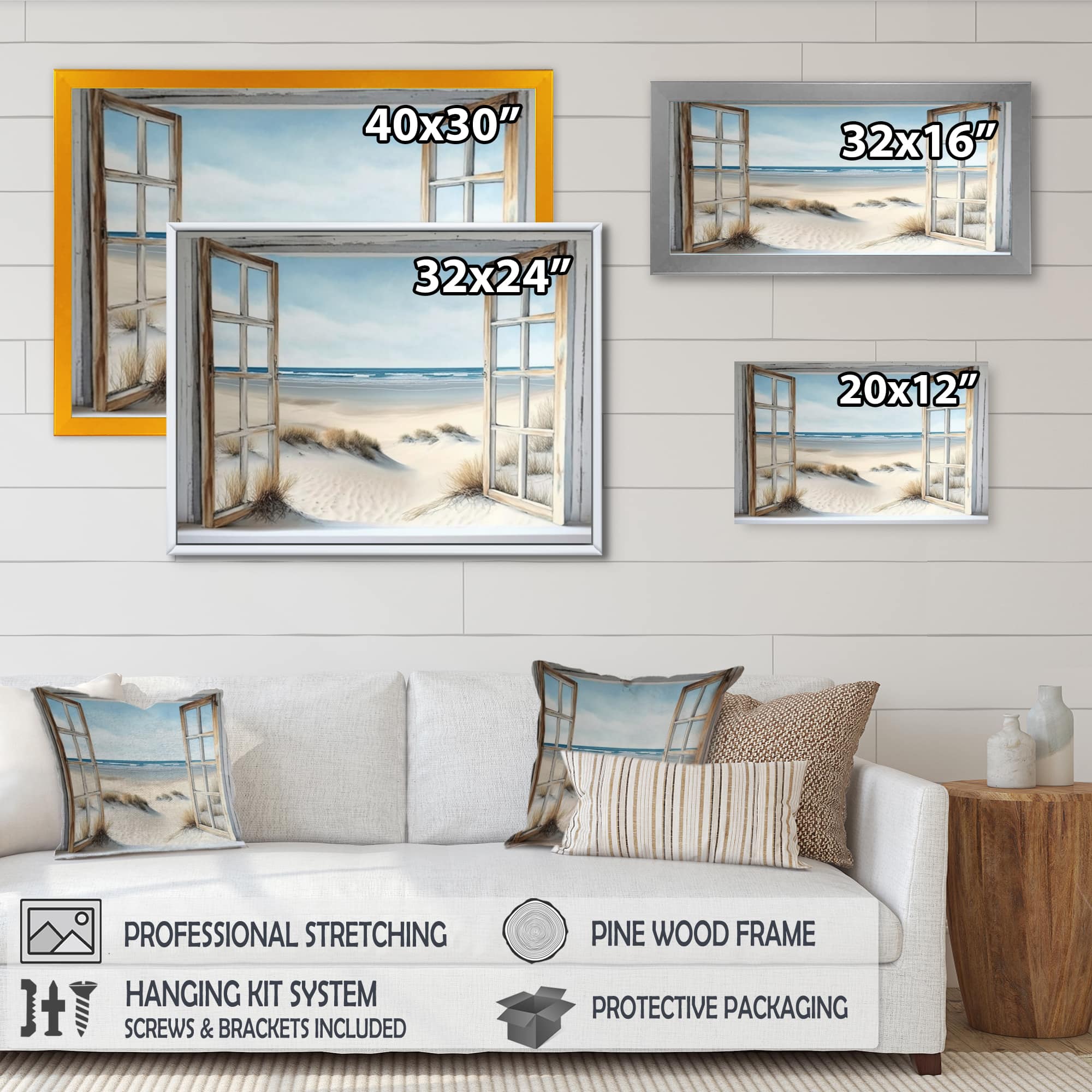 Designart 'Window To The Beach II' Beach Framed Canvas Wall Art